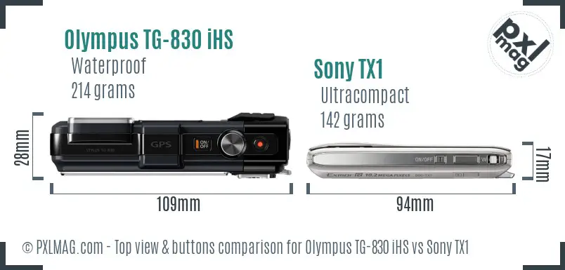 Olympus TG-830 iHS vs Sony TX1 top view buttons comparison