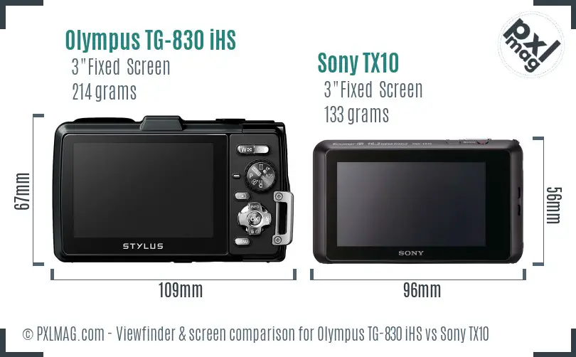 Olympus TG-830 iHS vs Sony TX10 Screen and Viewfinder comparison
