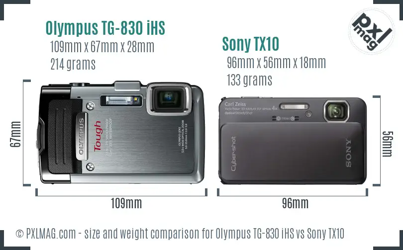 Olympus TG-830 iHS vs Sony TX10 size comparison