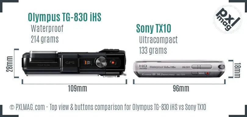 Olympus TG-830 iHS vs Sony TX10 top view buttons comparison