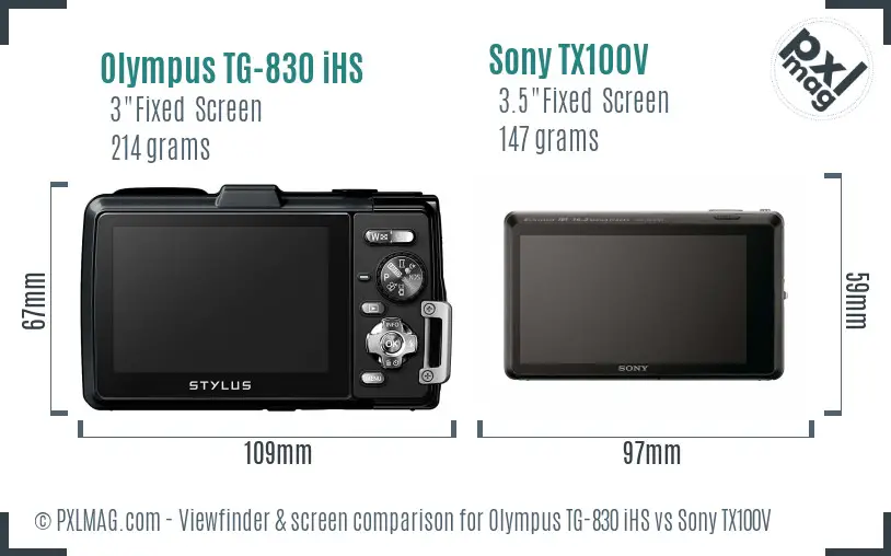 Olympus TG-830 iHS vs Sony TX100V Screen and Viewfinder comparison