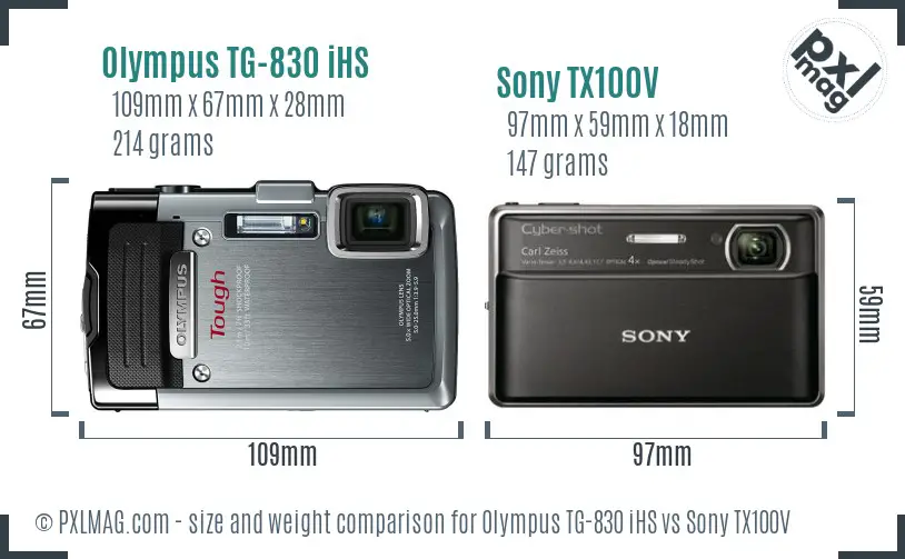 Olympus TG-830 iHS vs Sony TX100V size comparison
