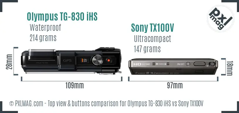 Olympus TG-830 iHS vs Sony TX100V top view buttons comparison