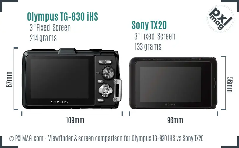 Olympus TG-830 iHS vs Sony TX20 Screen and Viewfinder comparison