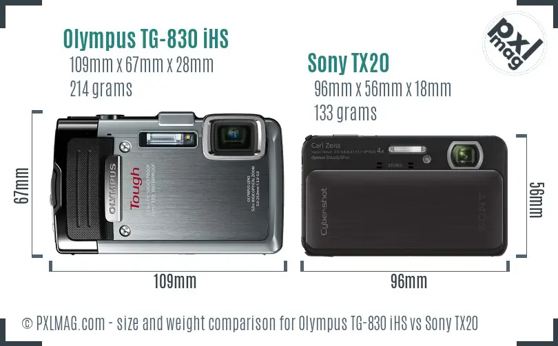 Olympus TG-830 iHS vs Sony TX20 size comparison