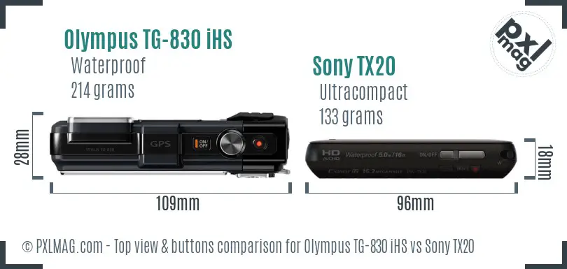 Olympus TG-830 iHS vs Sony TX20 top view buttons comparison