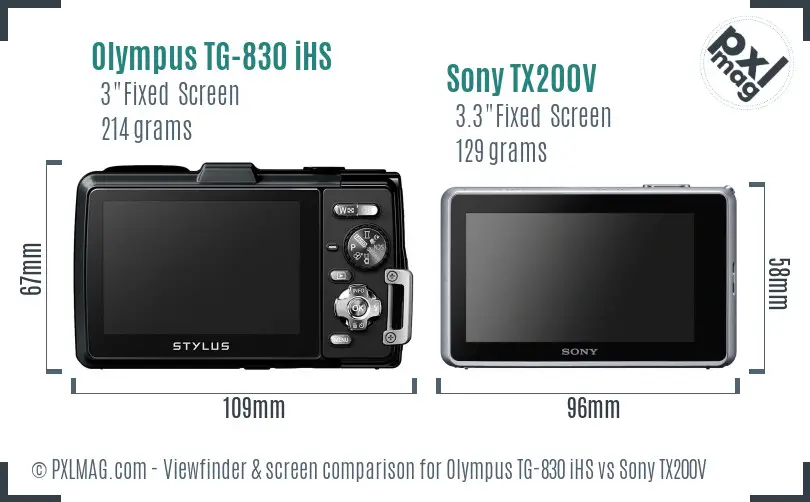 Olympus TG-830 iHS vs Sony TX200V Screen and Viewfinder comparison