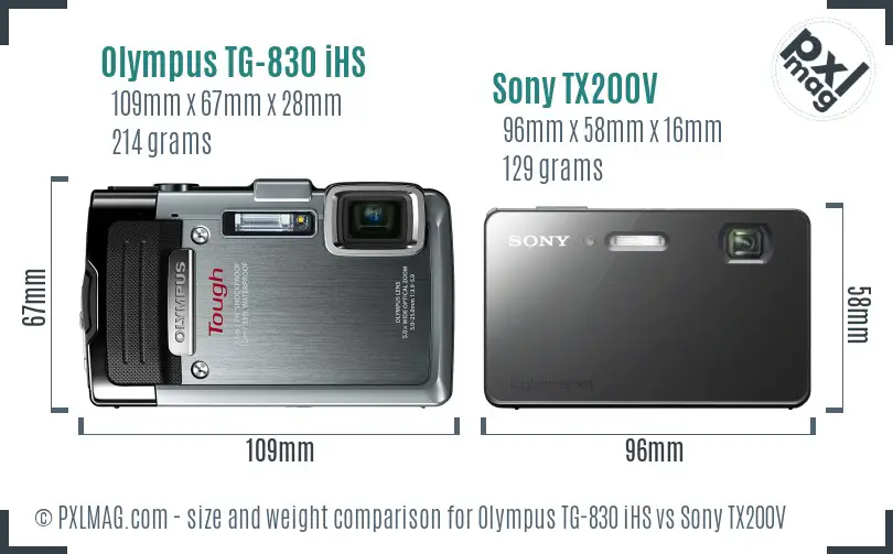 Olympus TG-830 iHS vs Sony TX200V size comparison