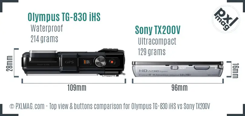 Olympus TG-830 iHS vs Sony TX200V top view buttons comparison