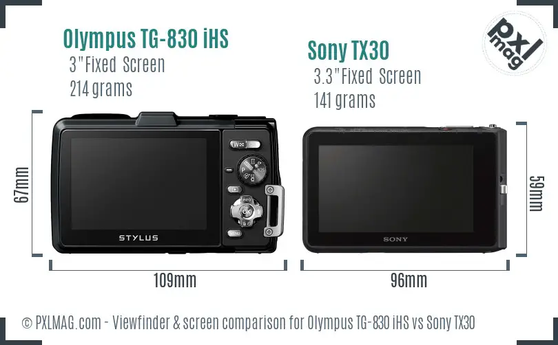 Olympus TG-830 iHS vs Sony TX30 Screen and Viewfinder comparison
