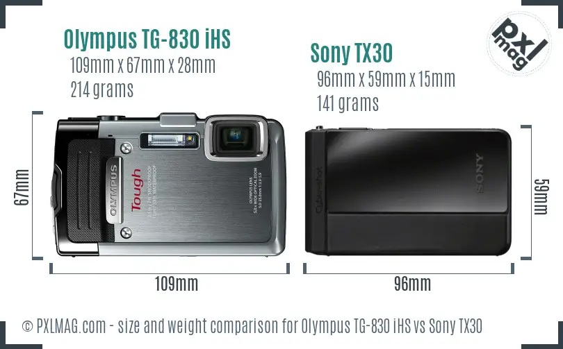 Olympus TG-830 iHS vs Sony TX30 size comparison