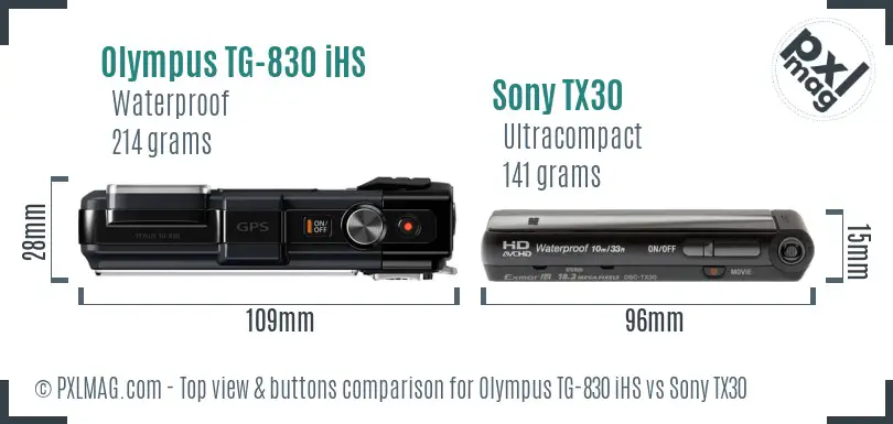 Olympus TG-830 iHS vs Sony TX30 top view buttons comparison