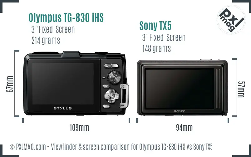 Olympus TG-830 iHS vs Sony TX5 Screen and Viewfinder comparison