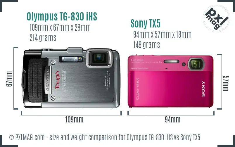 Olympus TG-830 iHS vs Sony TX5 size comparison