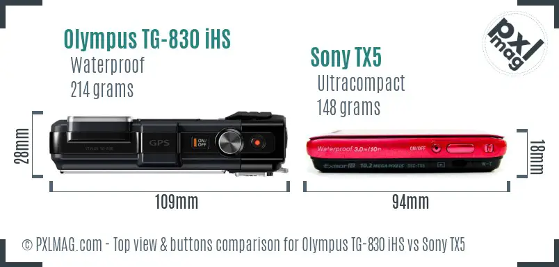 Olympus TG-830 iHS vs Sony TX5 top view buttons comparison