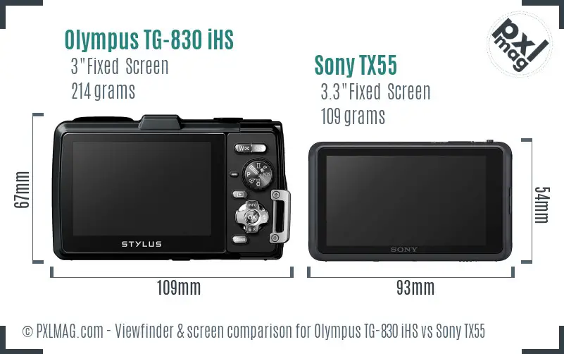 Olympus TG-830 iHS vs Sony TX55 Screen and Viewfinder comparison
