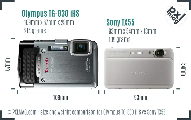Olympus TG-830 iHS vs Sony TX55 size comparison