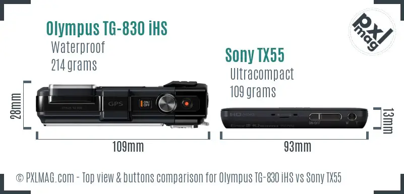 Olympus TG-830 iHS vs Sony TX55 top view buttons comparison