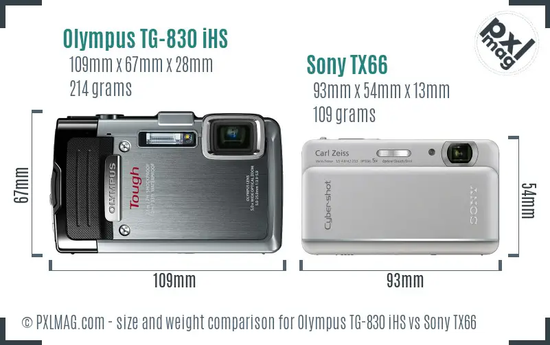 Olympus TG-830 iHS vs Sony TX66 size comparison