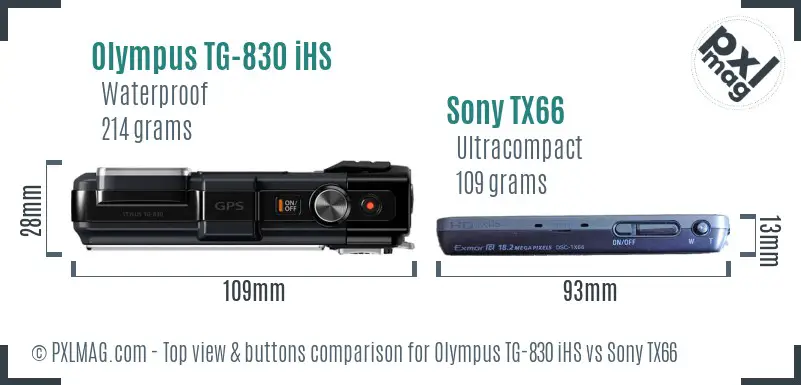 Olympus TG-830 iHS vs Sony TX66 top view buttons comparison