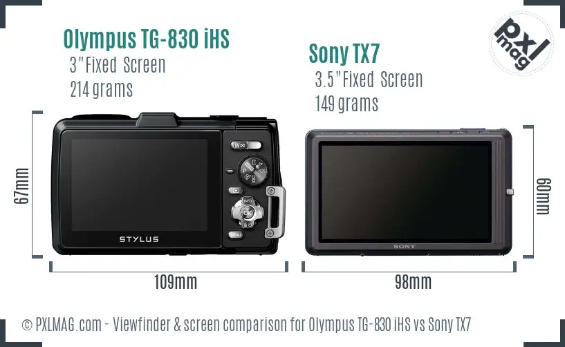 Olympus TG-830 iHS vs Sony TX7 Screen and Viewfinder comparison