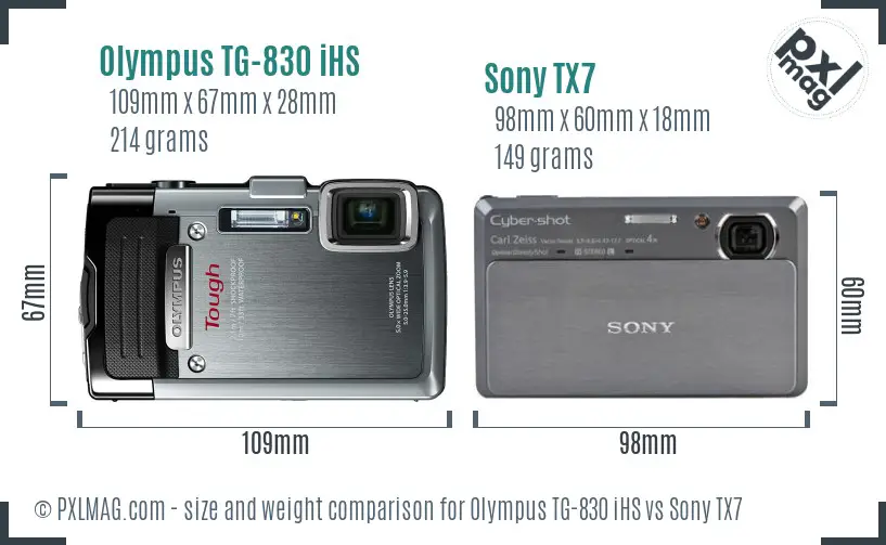 Olympus TG-830 iHS vs Sony TX7 size comparison