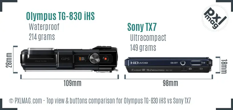 Olympus TG-830 iHS vs Sony TX7 top view buttons comparison