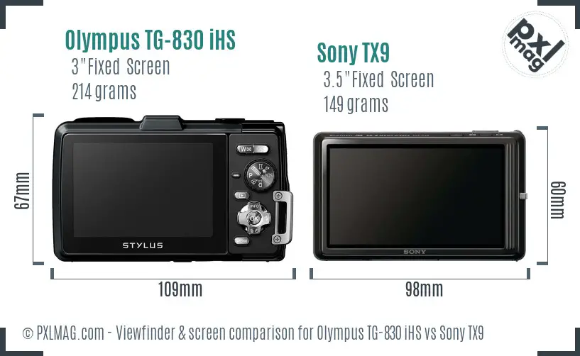 Olympus TG-830 iHS vs Sony TX9 Screen and Viewfinder comparison