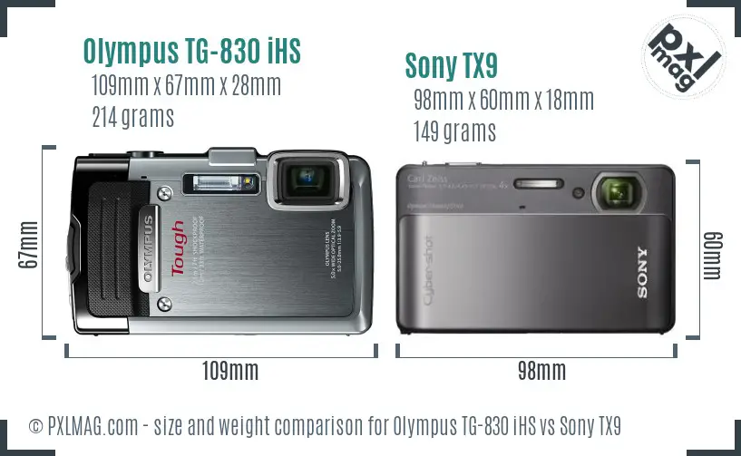 Olympus TG-830 iHS vs Sony TX9 size comparison