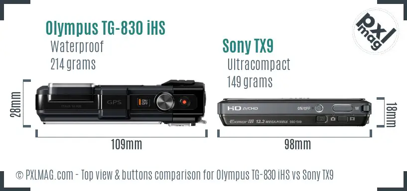 Olympus TG-830 iHS vs Sony TX9 top view buttons comparison