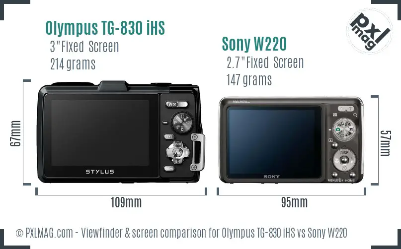 Olympus TG-830 iHS vs Sony W220 Screen and Viewfinder comparison