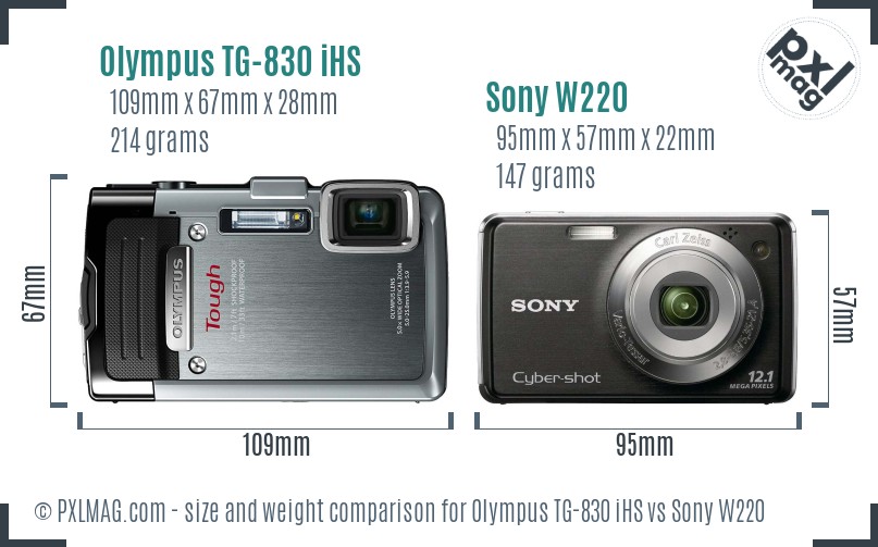 Olympus TG-830 iHS vs Sony W220 size comparison