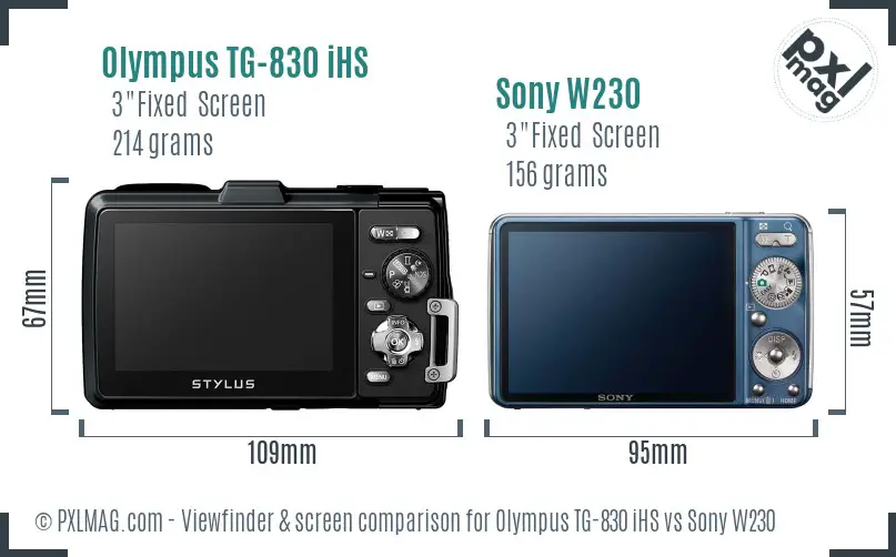 Olympus TG-830 iHS vs Sony W230 Screen and Viewfinder comparison