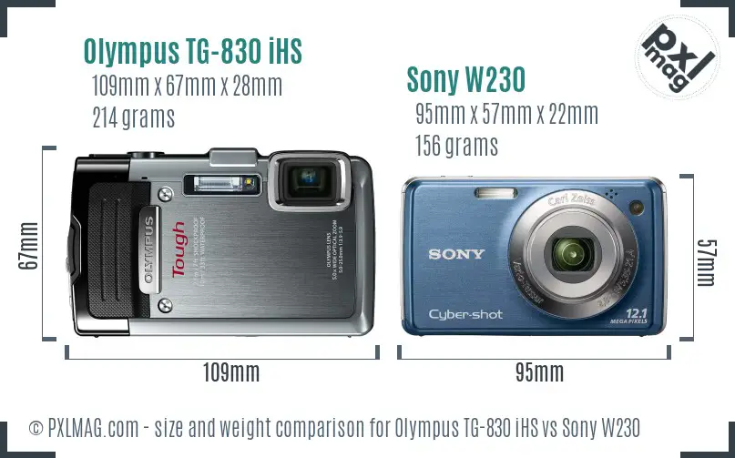 Olympus TG-830 iHS vs Sony W230 size comparison