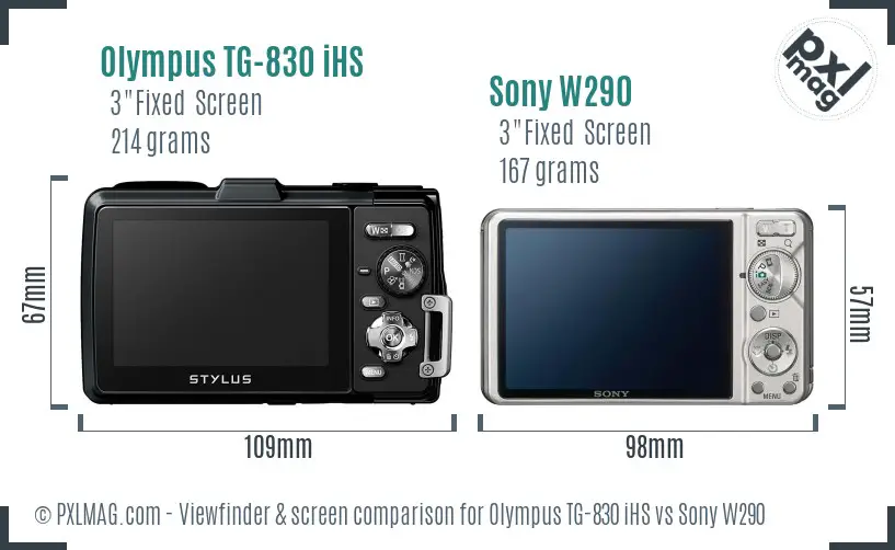 Olympus TG-830 iHS vs Sony W290 Screen and Viewfinder comparison