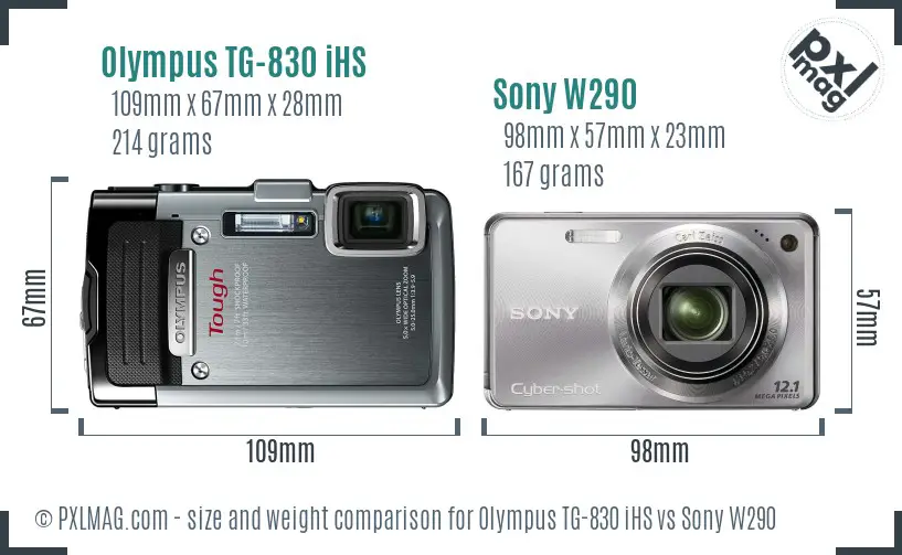 Olympus TG-830 iHS vs Sony W290 size comparison