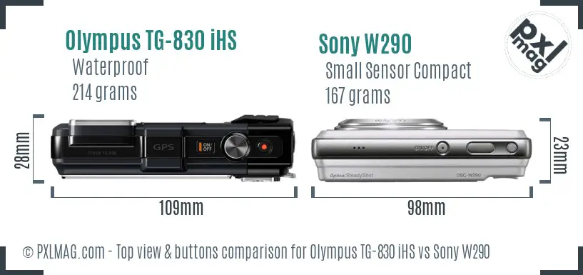 Olympus TG-830 iHS vs Sony W290 top view buttons comparison