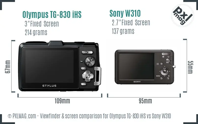 Olympus TG-830 iHS vs Sony W310 Screen and Viewfinder comparison