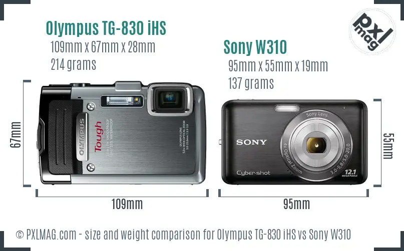 Olympus TG-830 iHS vs Sony W310 size comparison