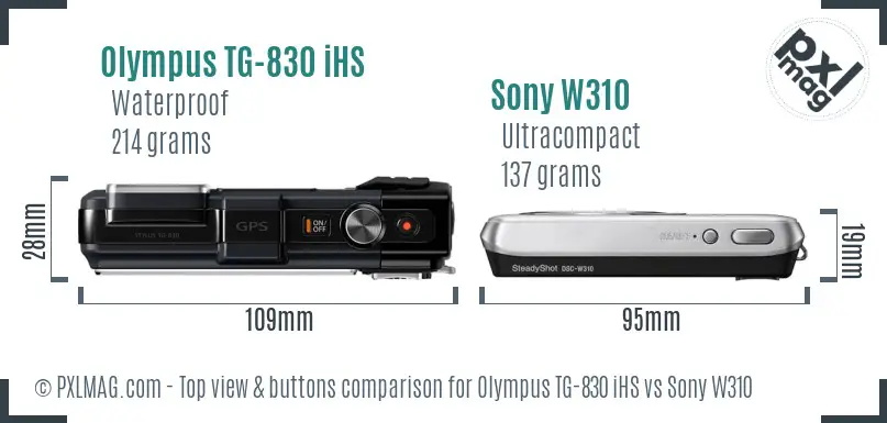 Olympus TG-830 iHS vs Sony W310 top view buttons comparison