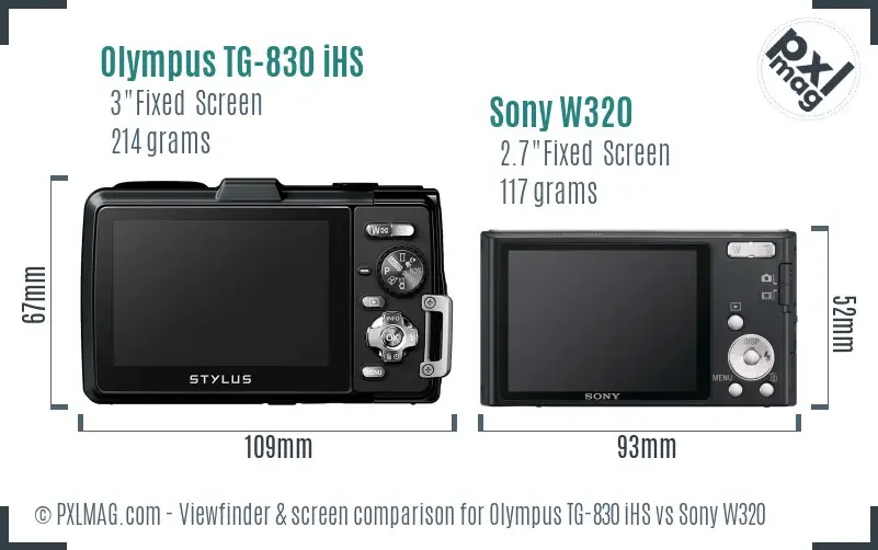 Olympus TG-830 iHS vs Sony W320 Screen and Viewfinder comparison