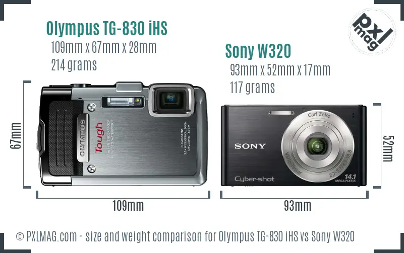 Olympus TG-830 iHS vs Sony W320 size comparison