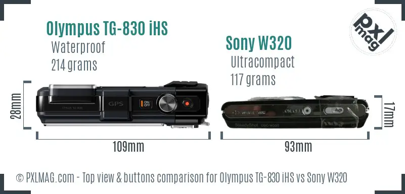 Olympus TG-830 iHS vs Sony W320 top view buttons comparison