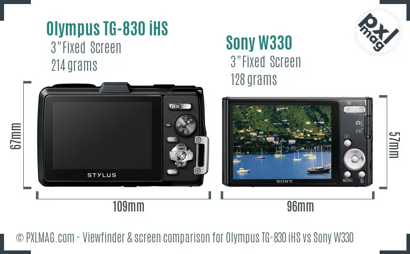 Olympus TG-830 iHS vs Sony W330 Screen and Viewfinder comparison