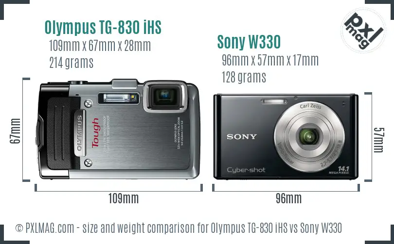 Olympus TG-830 iHS vs Sony W330 size comparison