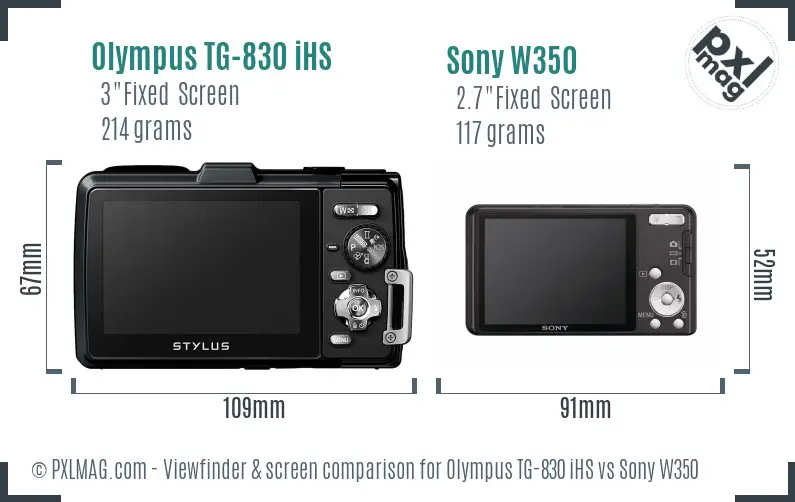 Olympus TG-830 iHS vs Sony W350 Screen and Viewfinder comparison