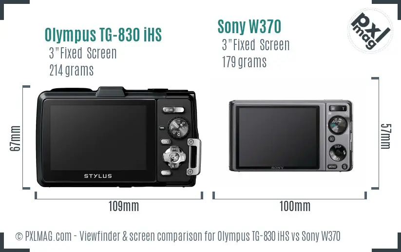 Olympus TG-830 iHS vs Sony W370 Screen and Viewfinder comparison