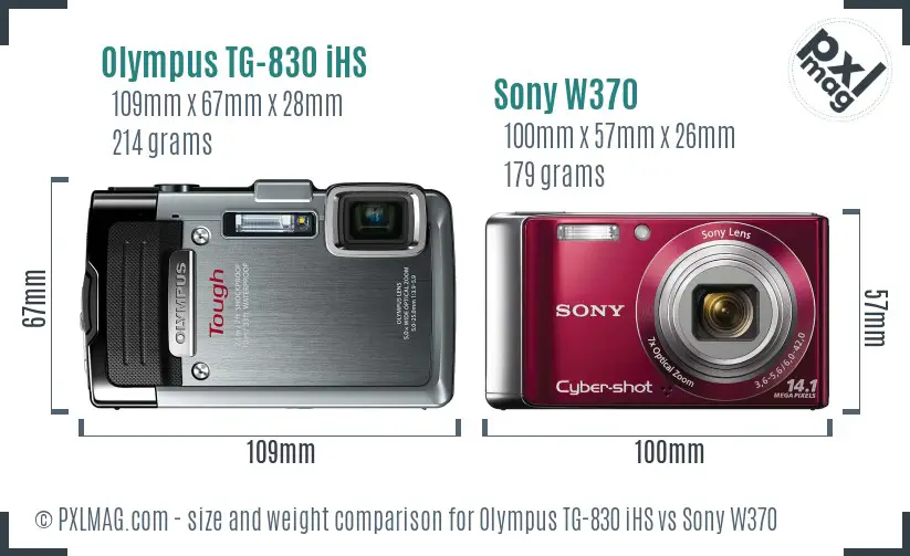 Olympus TG-830 iHS vs Sony W370 size comparison