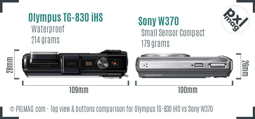 Olympus TG-830 iHS vs Sony W370 top view buttons comparison
