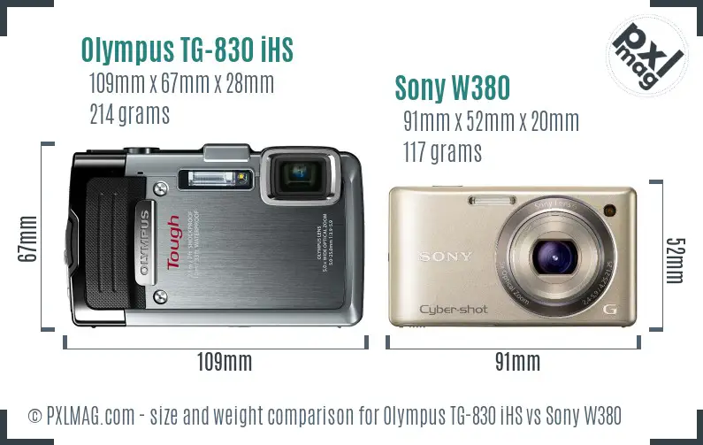 Olympus TG-830 iHS vs Sony W380 size comparison